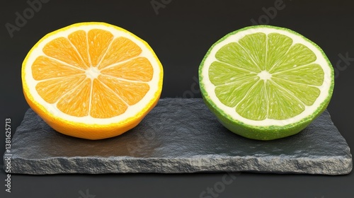 Citrus Fruits Sliced in Half on a Slate Board Fresh Orange and Lime Healthy Eating Food Phot