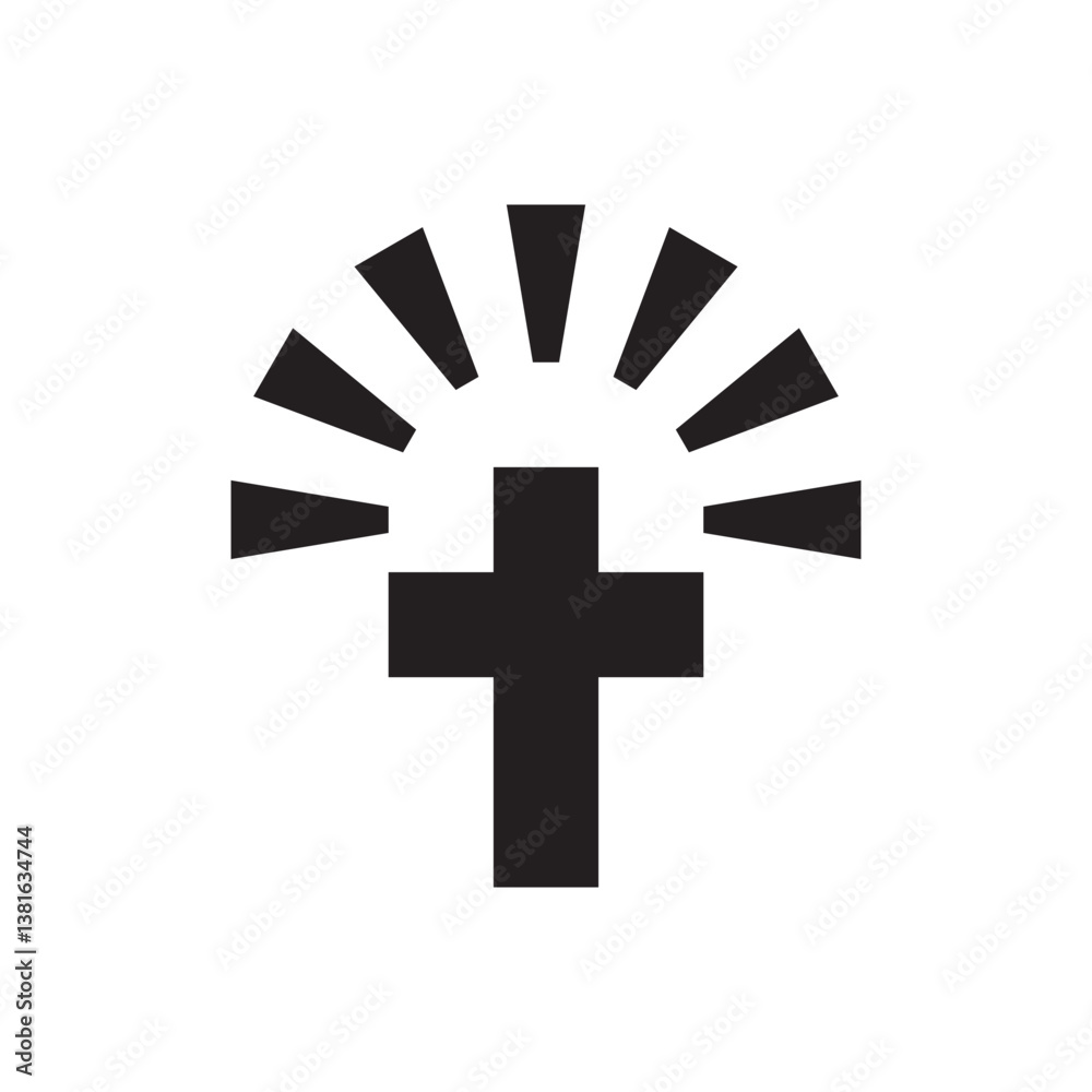 Obraz premium Vector illustration of shining cross silhouette flat icon, church symbol element vector illustration.