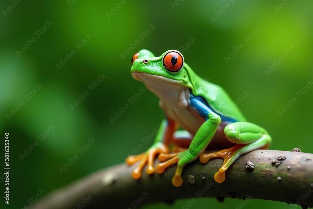 Green tree frog perched on white, vibrant skin, tropical, clean, legs Green tree frog perched on white, vibrant skin, tropical, clean, legs