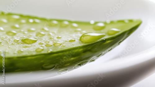 Fresh Green Leaf with Dew Drops on a White Background CloseUp Photography Natural Beauty Hy