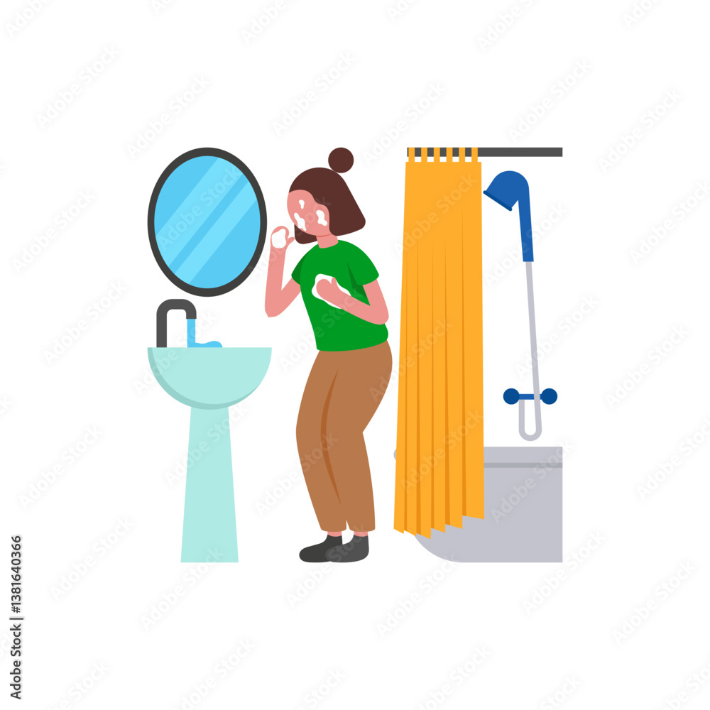 Fototapeta premium Refreshing Evening Face Wash Flat Vector Illustration