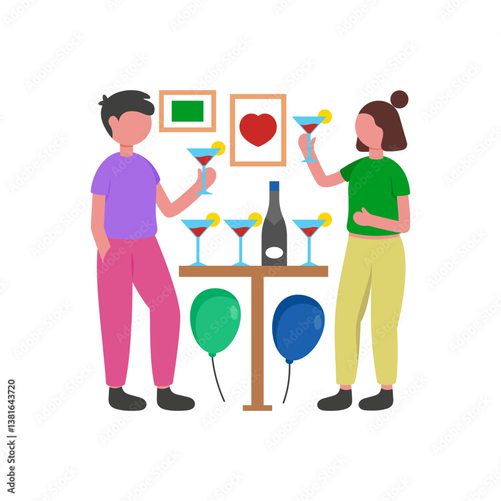 Fototapeta premium Sophisticated Drinks and Social Gathering Flat Vector Illustration