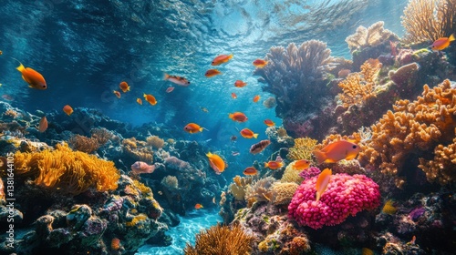 Obraz na płótnie Underwater splendor: A thriving coral reef ecosystem teeming with vibrant marine life w salonie