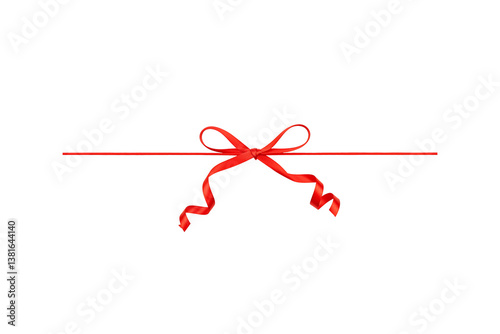 Elegant red ribbon bow tied on a thin line against a stark black background perfect for gift wrapping ideas holiday designs and minimalist aesthetic projects Simple yet AI Generative
