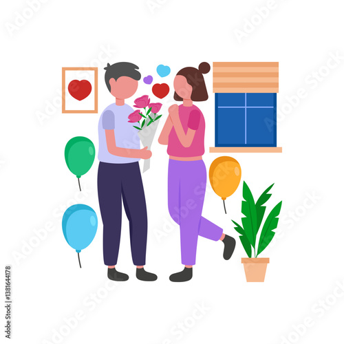 Surprise Loved One Romantic Gesture Flat Vector Illustration