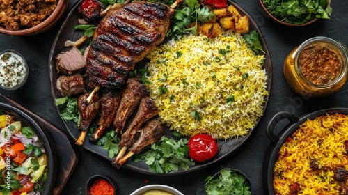 Traditional Eid al-Adha feast featuring grilled lamb chops and saffron rice masterpiece