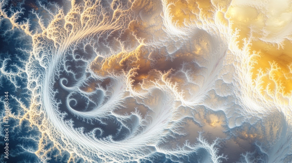 Complex Fractal Structure Simulating Growth with Ethereal Light and Swirling Motion