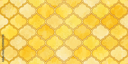 Moroccan Seamless Pattern. Turkish Mosque Window Shape. Arabic Mosaic Watercolor Ornament Background. Eid Mubarak Muslim Decoration. Ramadan Kareem Islamic Illustration