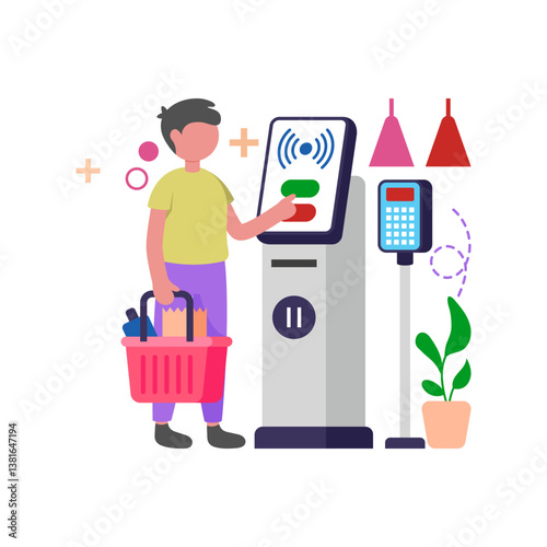 Check Out Quickly with Self Service Flat Vector Illustration