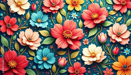 Intricate floral design, repeating seamlessly , summer, tileable