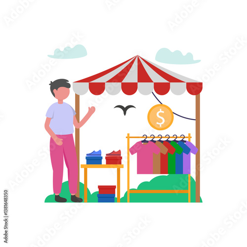 Explore Products at Street Markets Flat Vector Illustration