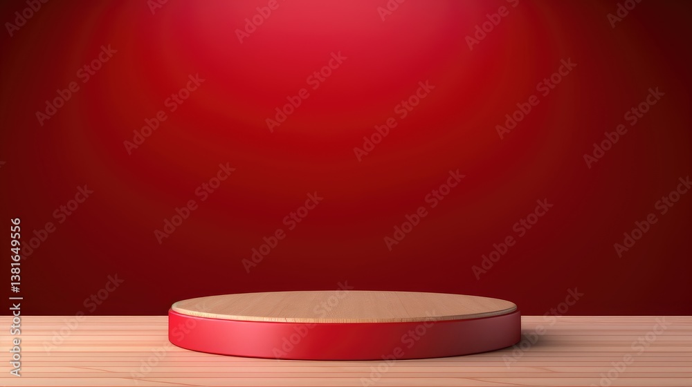 3D rendering of an empty red podium platform with a light lamp for a product presentation background vector design. Isolated on a pastel background. 3D rendering of an empty red podium platform with a light lamp for a product presentation background vector design. Isolated on a pastel background.