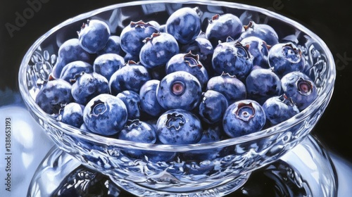 Glass bowl of blueberries still life painting close up food photography fruit healthy eati
