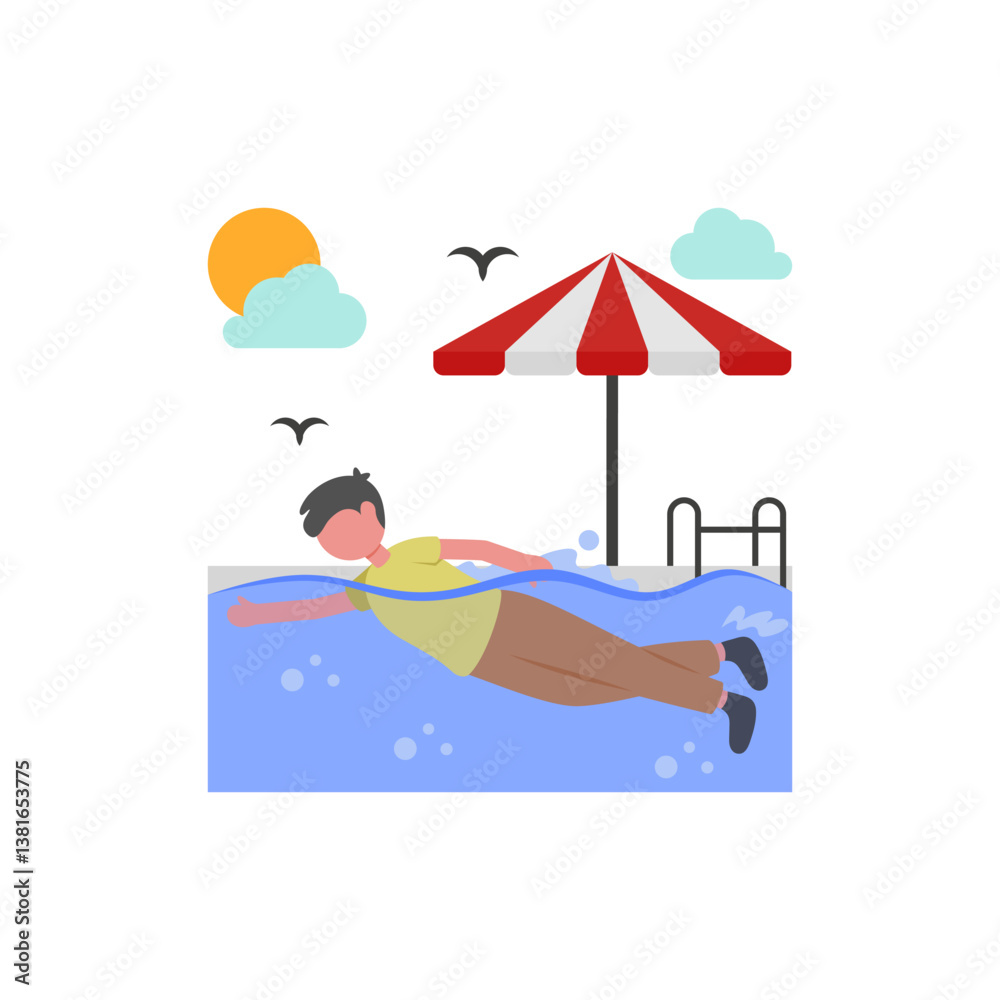 Obraz premium Refreshing Open Water Swim Flat Vector Illustration
