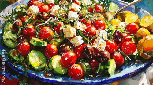 Obraz na płótnie Artistic rendition of a Mediterranean salad with fresh cherry tomatoes w salonie