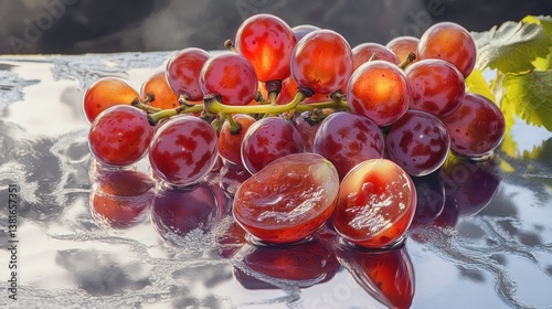 Juicy Red Grapes Reflecting in Water Fresh Produce Photography HighQuality Food Image for Cu