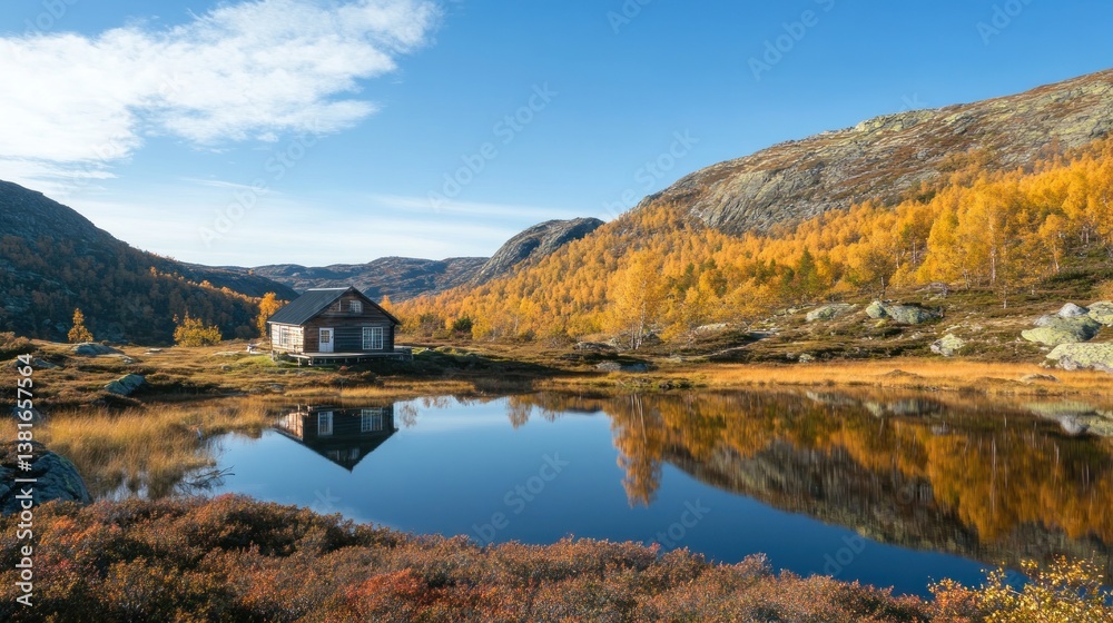 Idyllic cabin retreat nestled amongst the golden hues of autumn mountains