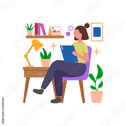 Stay Productive Using Your Tablet Flat Vector Illustration