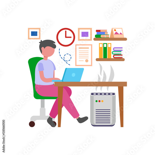 Breathe Clean with Air Purifier Flat Vector Illustration