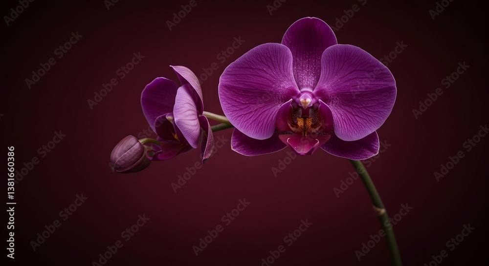 Deep Purple Orchid on Burgundy Background – Exotic and Luxurious Stock Photo Deep Purple Orchid on Burgundy Background – Exotic and Luxurious Stock Photo