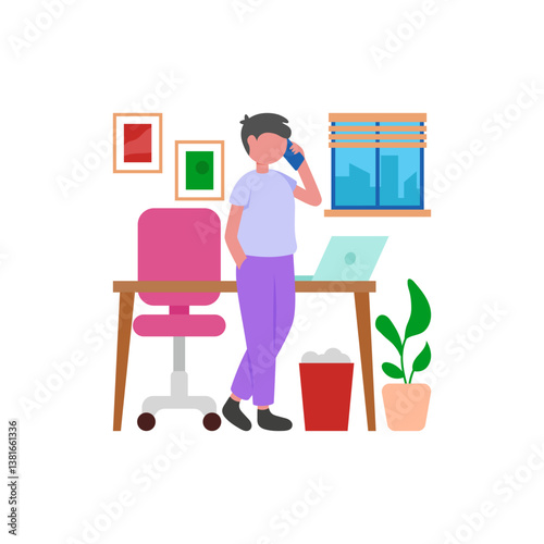 Professional Business Phone Calls Flat Vector Illustration