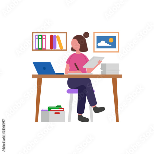 Academic Research Writing Process Flat Vector Illustration