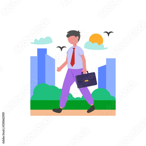 Morning Office Commute Routine Flat Vector Illustration