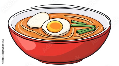 A bowl of delicious noodle soup with egg and green onions perfect for culinary and foodrelate