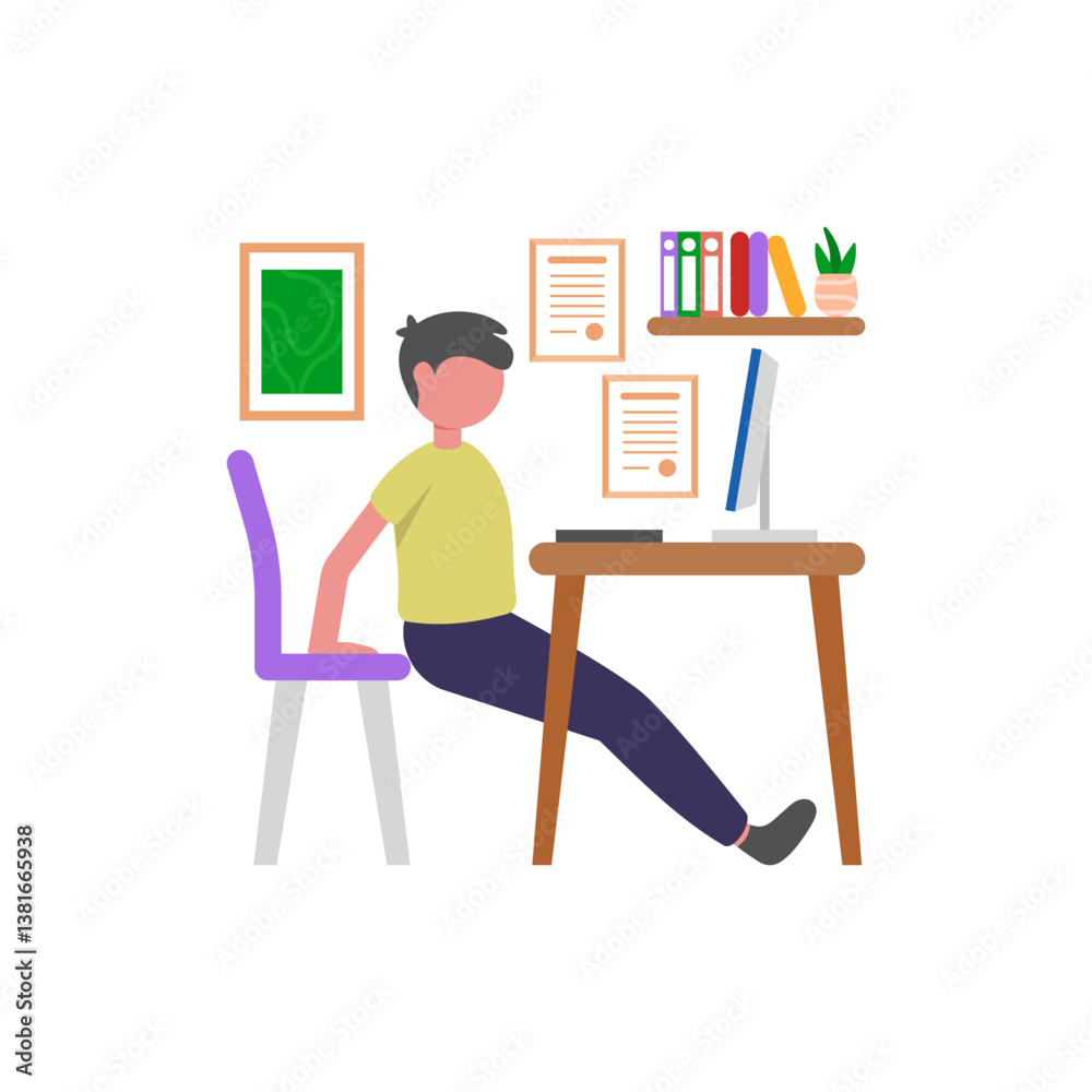 Fototapeta premium Late Night Academic Session Flat Vector Illustration