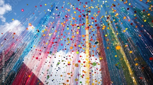 Obraz na płótnie Multicolor Translucent Ribbons Creating a Festive Atmosphere Under a Clear Sky w salonie