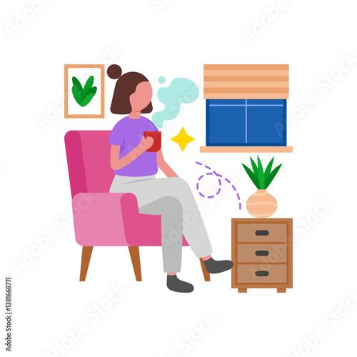 Relaxing Coffee Break Vlog Flat Vector Illustration