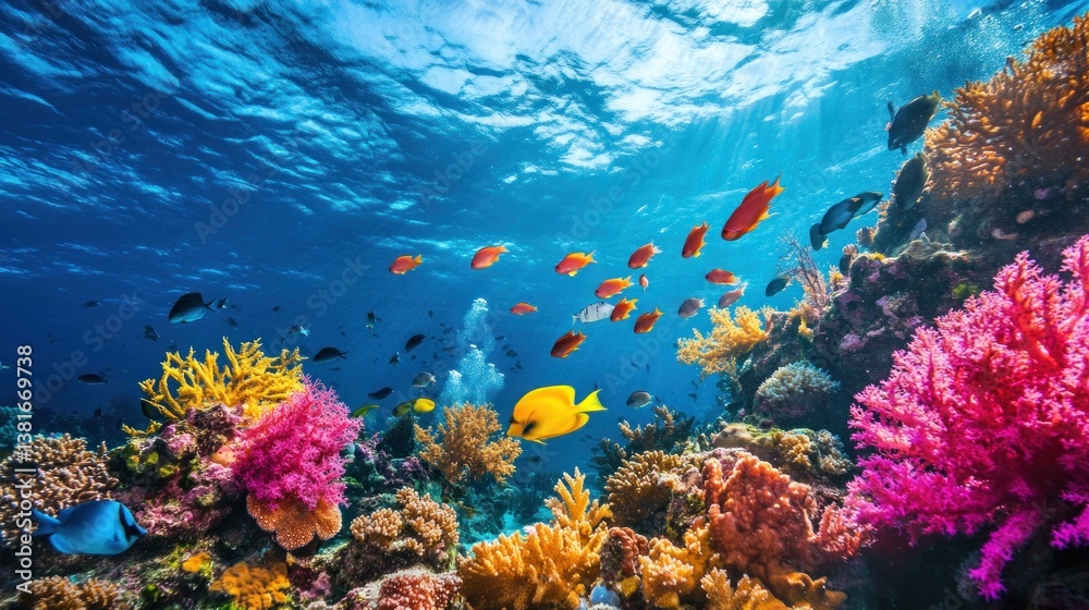 Underwater paradise: A vibrant coral reef ecosystem teeming with diverse marine life
