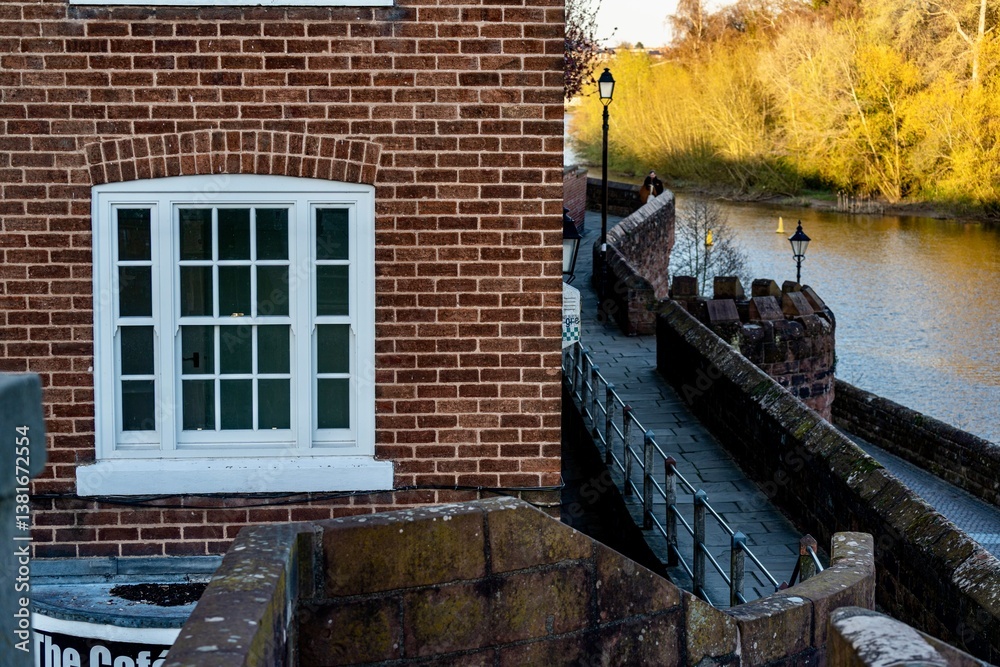 The view of the city of Chester, England as seen from the City Wall that surrounds the interior of the city. The city wall was constructed during the 1st - 3rd centuries