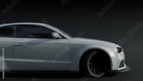 REALISTIC WHITE SPORT CAR. 3D RENDERING