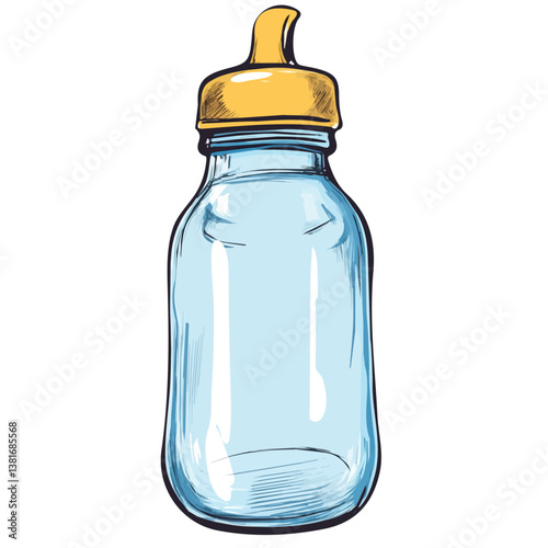 Baby bottle minimalist flat illustration, featuring a clean design isolated on a white background.

