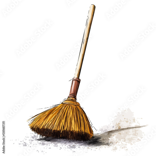 Broom minimalist flat illustration, featuring a clean design isolated on a white background.

