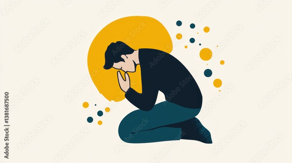Obraz premium Depressed individual in contemplation mental health illustration with abstract background emo