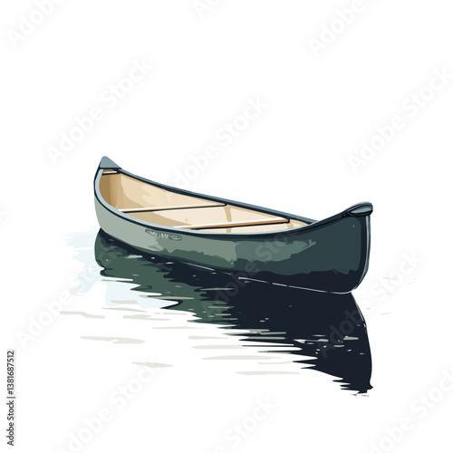 Canoe on lake minimalist flat illustration, featuring a clean design isolated on a white background.

