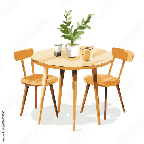 Dining table minimalist flat illustration, featuring a clean design isolated on a white background.

