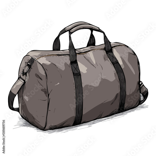 Duffel bag minimalist flat illustration, featuring a clean design isolated on a white background.

