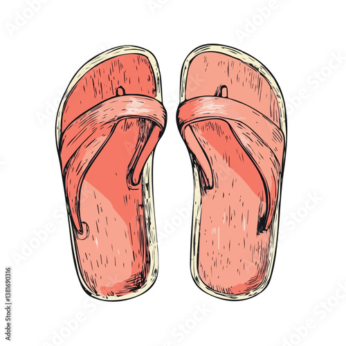 Flip flops minimalist flat illustration, featuring a clean design isolated on a white background.


