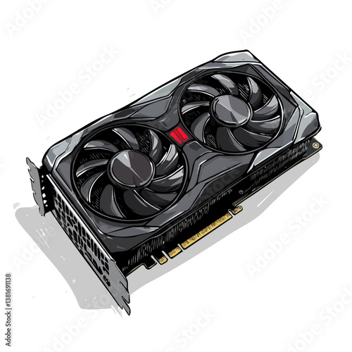 Graphics card minimalist flat illustration, featuring a clean design isolated on a white background.

