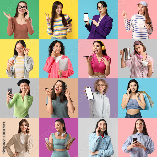 Collage of many women with ...