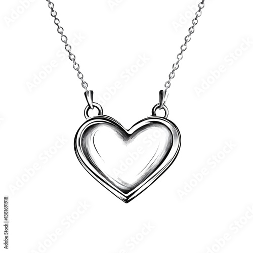 Heart necklace minimalist flat illustration, featuring a clean design isolated on a white background.

