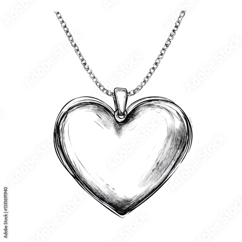 Heart necklace minimalist flat illustration, featuring a clean design isolated on a white background.

