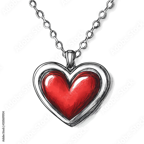 Heart necklace minimalist flat illustration, featuring a clean design isolated on a white background.

