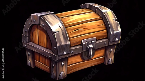 A detailed illustration of an old wooden treasure chest