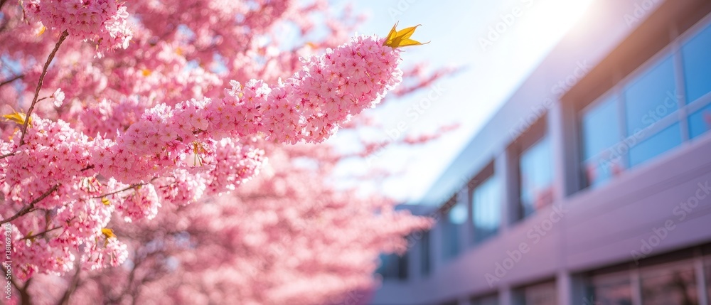 In the spring, newly graduated students look hopefully at the sky and see the cherry blossoms blooming.