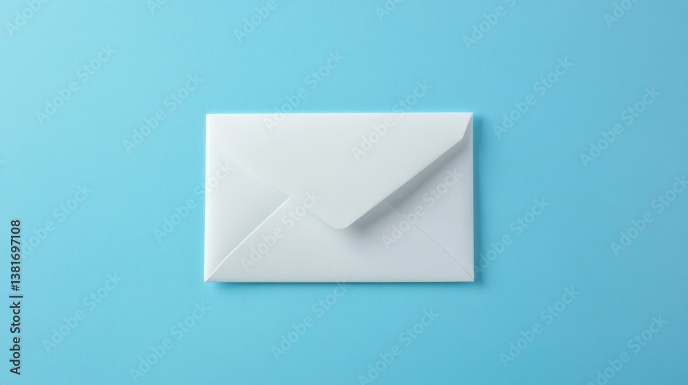 White Envelope on Bright Blue Background for Correspondence Concept White Envelope on Bright Blue Background for Correspondence Concept