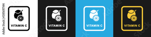 Vitamin C vector icons for packaging of food or drink.
